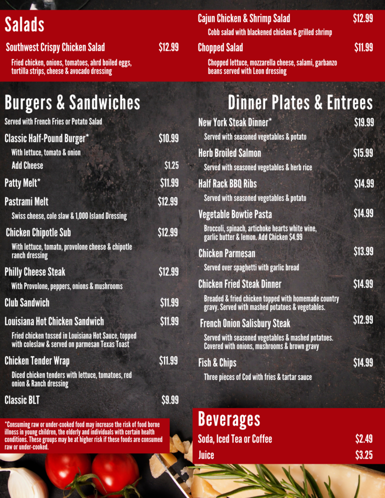 Menu - Klondike Sunset Casino